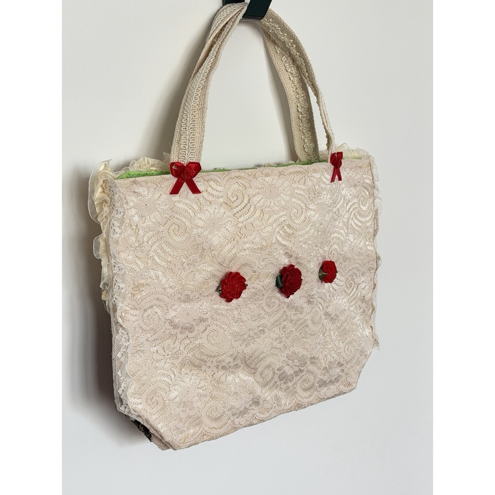 Vintage Y2K Victorian Lace Tote Purse Crochet Glove Roses Cottagecore Boutique - Picture 5 of 14